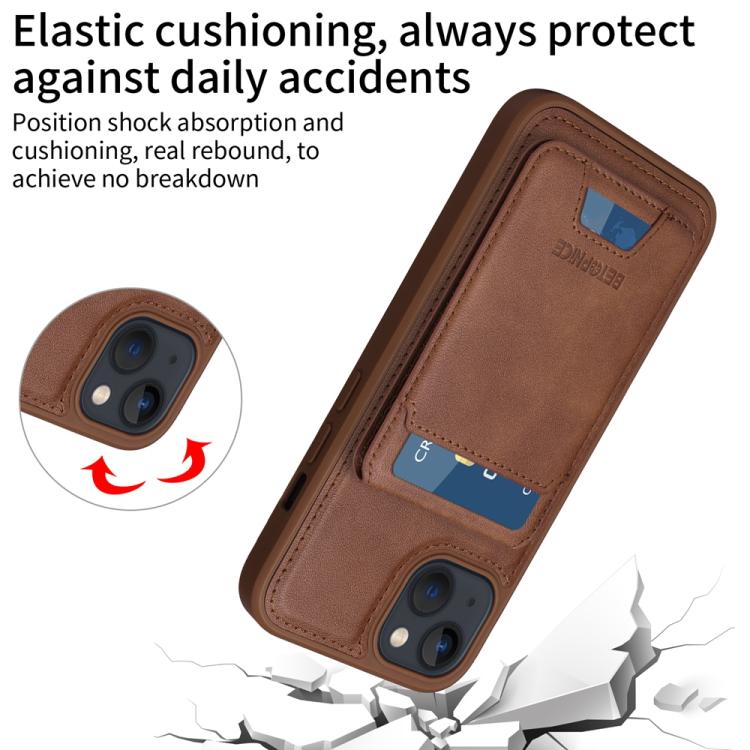 For iPhone 14 / 13 BETOPNICE Vertical Flip Detachable MagSafe Wallet Phone Case(Brown)