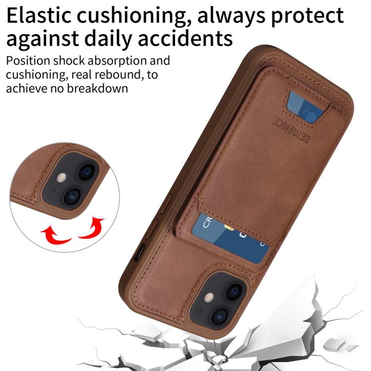 For iPhone 12 / 12 Pro BETOPNICE Vertical Flip Detachable MagSafe Wallet Phone Case(Brown)