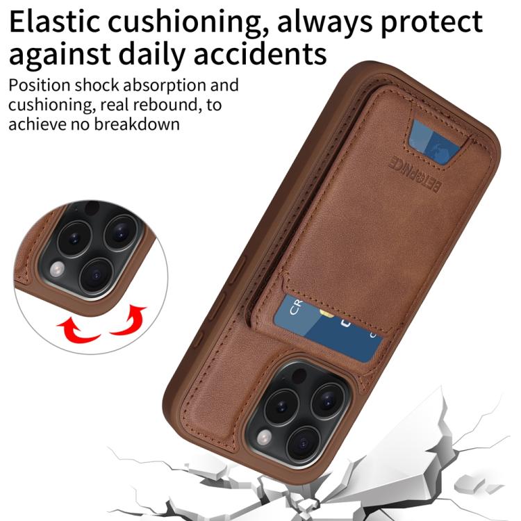 For iPhone 15 Pro BETOPNICE Vertical Flip Detachable MagSafe Wallet Phone Case(Brown)