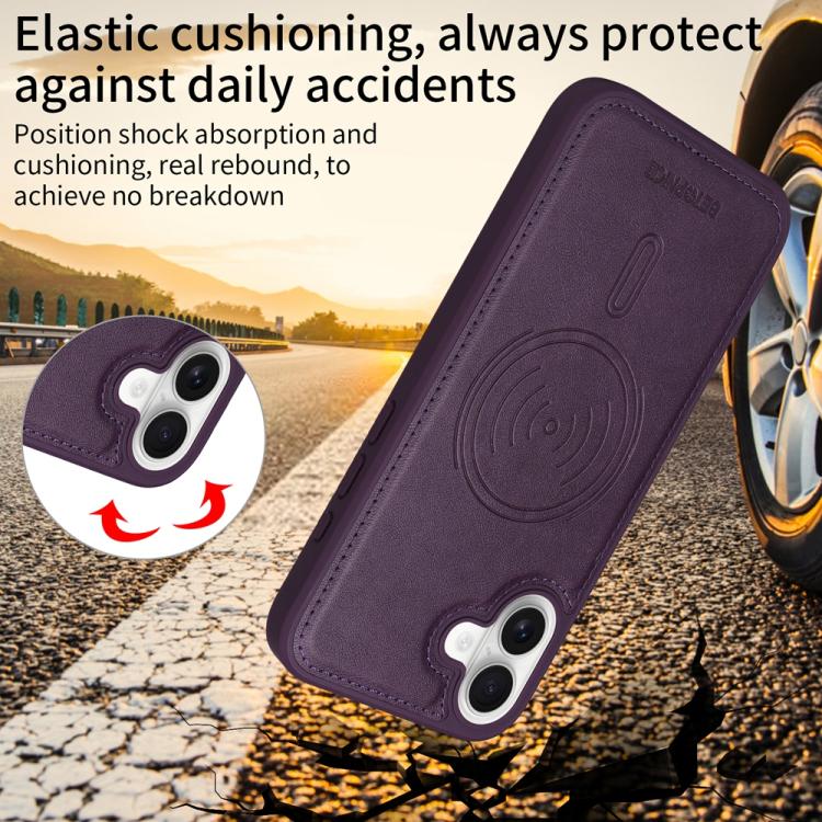 For iPhone 16 Plus BETOPNICE Horizontal Flip Detachable MagSafe Wallet Phone Case(Purple)