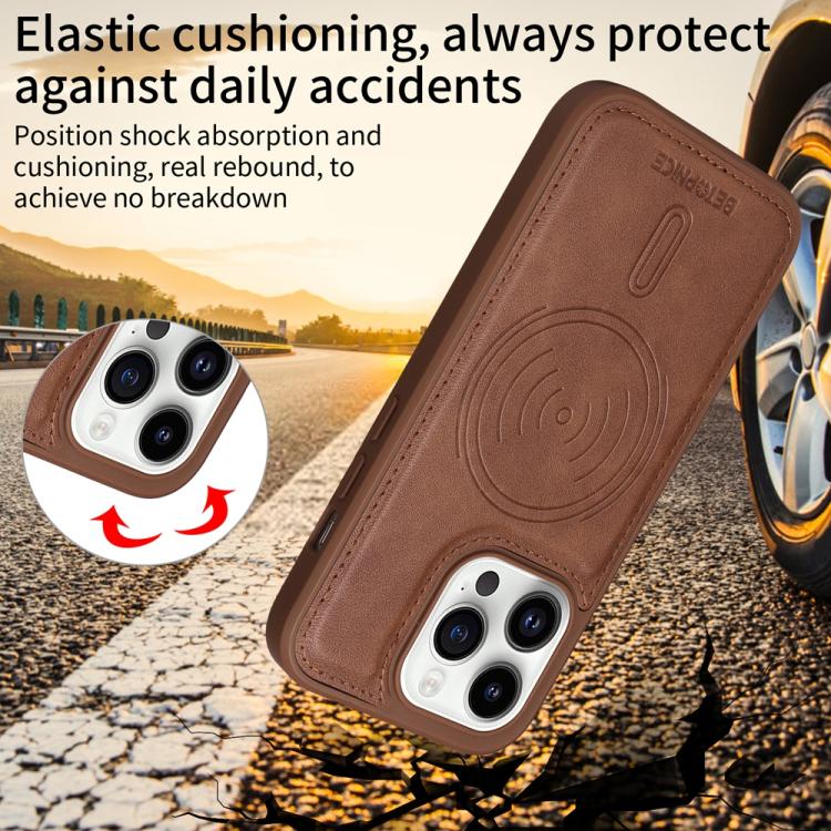 For iPhone 14 Pro BETOPNICE Horizontal Flip Detachable MagSafe Wallet Phone Case(Brown)