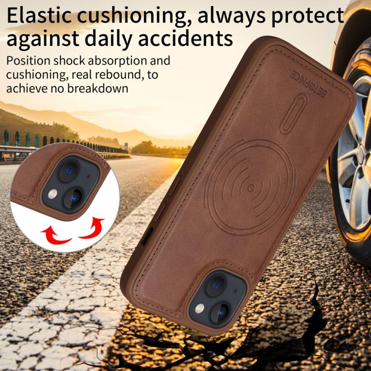For iPhone 14 / 13 BETOPNICE Horizontal Flip Detachable MagSafe Wallet Phone Case(Brown)
