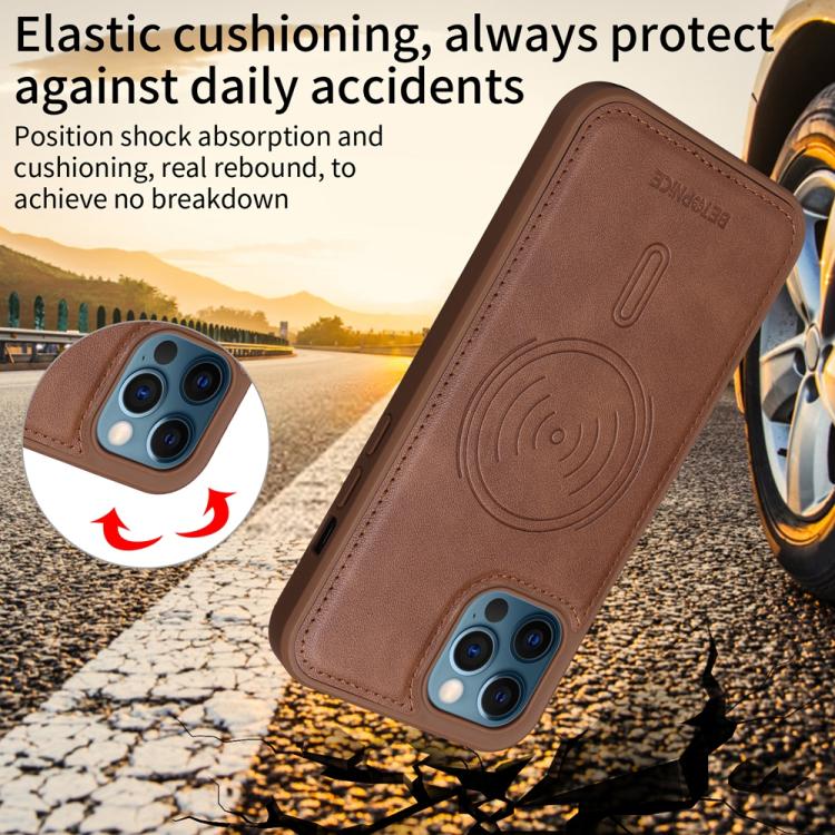 For iPhone 12 Pro Max BETOPNICE Horizontal Flip Detachable MagSafe Wallet Phone Case(Brown)