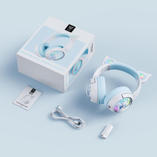 ONIKUMA B5 RGB BT / Wired / 2.4G Fox Shaped Headphones(White Blue)