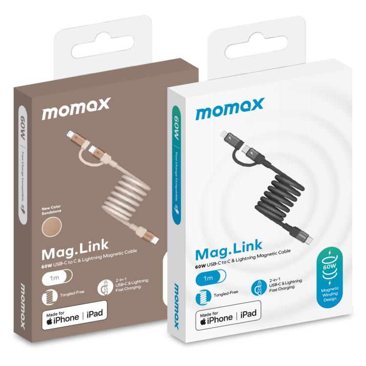 Momax Mag.Link Duo Magnetic 60W USB-C / Type-C to USB-C / Type-C / 8 Pin Data Cable, Length:1m(Black)