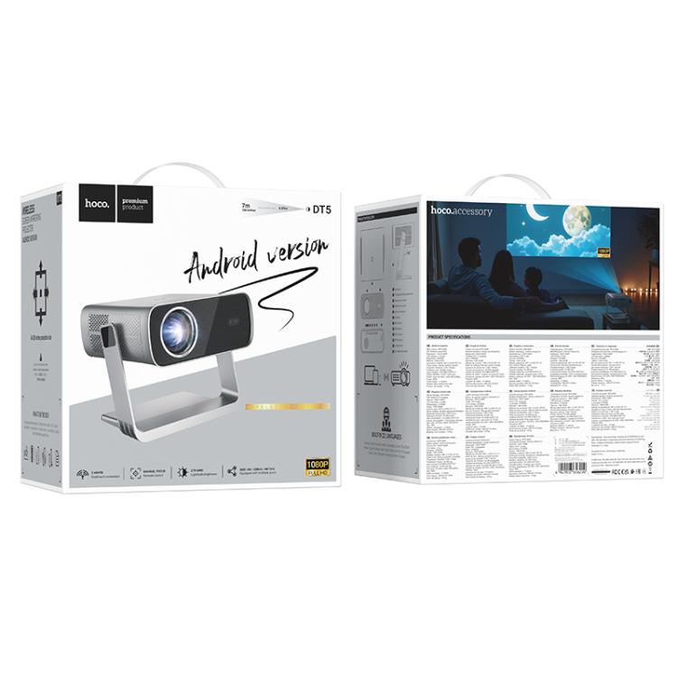 hoco DT5 1920x1080P 270ANSI Smart Electric Focus Projector Android Version, EU Plug(Metal Grey)