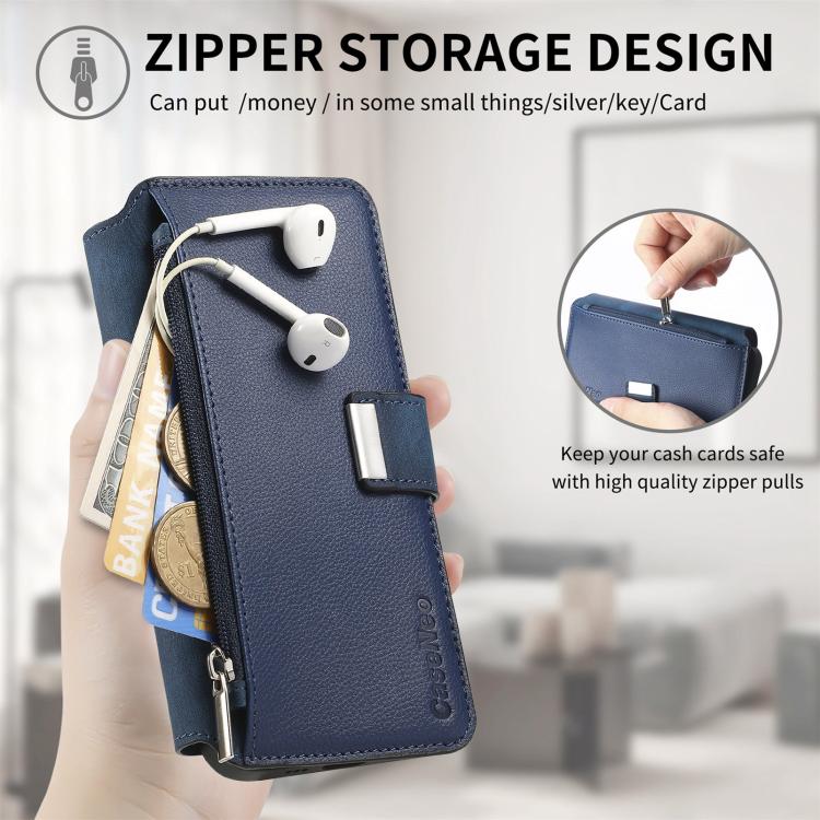 For Motorola Moto G 2024 5G CaseNeo MagSafe RFID Anti-theft Zipper Wallet Retro Leather Phone Case(Blue)
