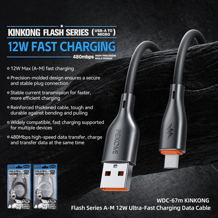 WK WDC-67m Kinkong 1m 12W PVC Data Cable, Interface:USB to Micro(Black)
