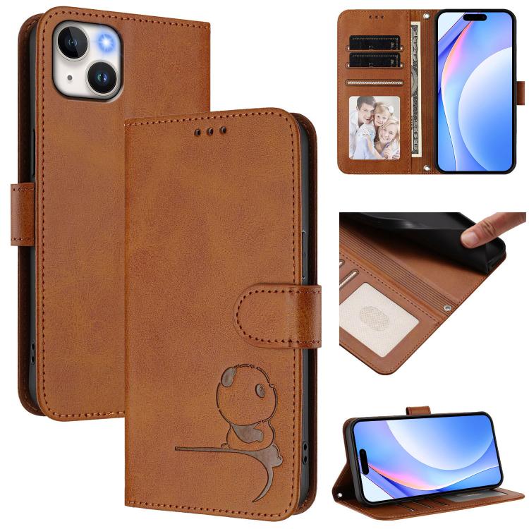 Litter Panda Embossing RFID Leather Phone Case with Lanyard, For iPhone 16, For iPhone 15 Pro Max, For iPhone 15 Pro, For iPhone 15 Plus