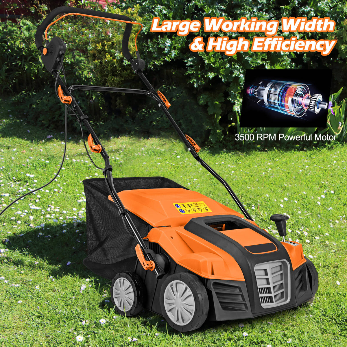 Adjustable Electric Dethatcher and Scarifier Folding Walk-Behind Weeder-Green