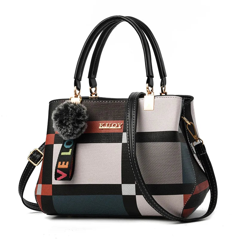 Elegant Women’s PU Leather Crossbody Messenger Handbag Fur Detail Tote Bag