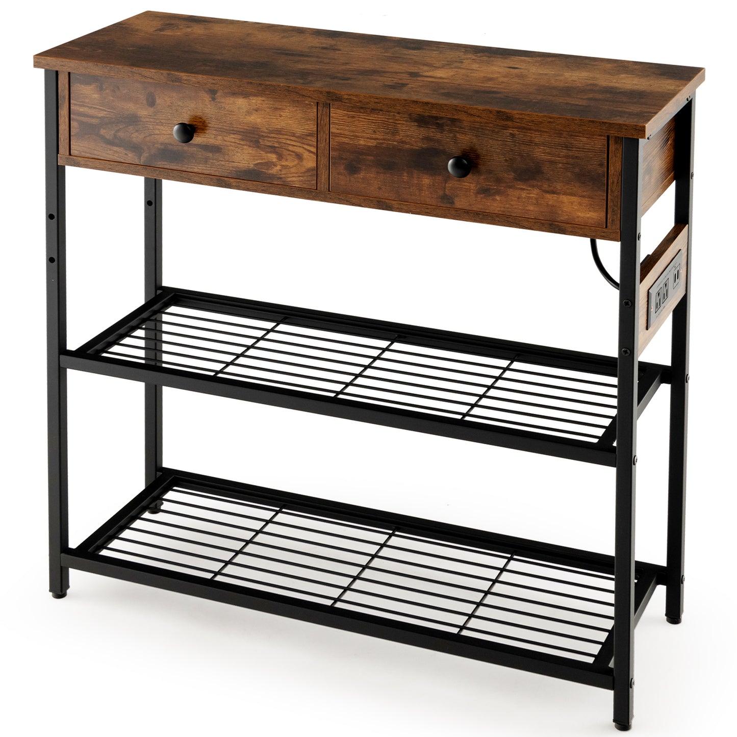 Entryway Narrow Console Table with Charging Station-Grey