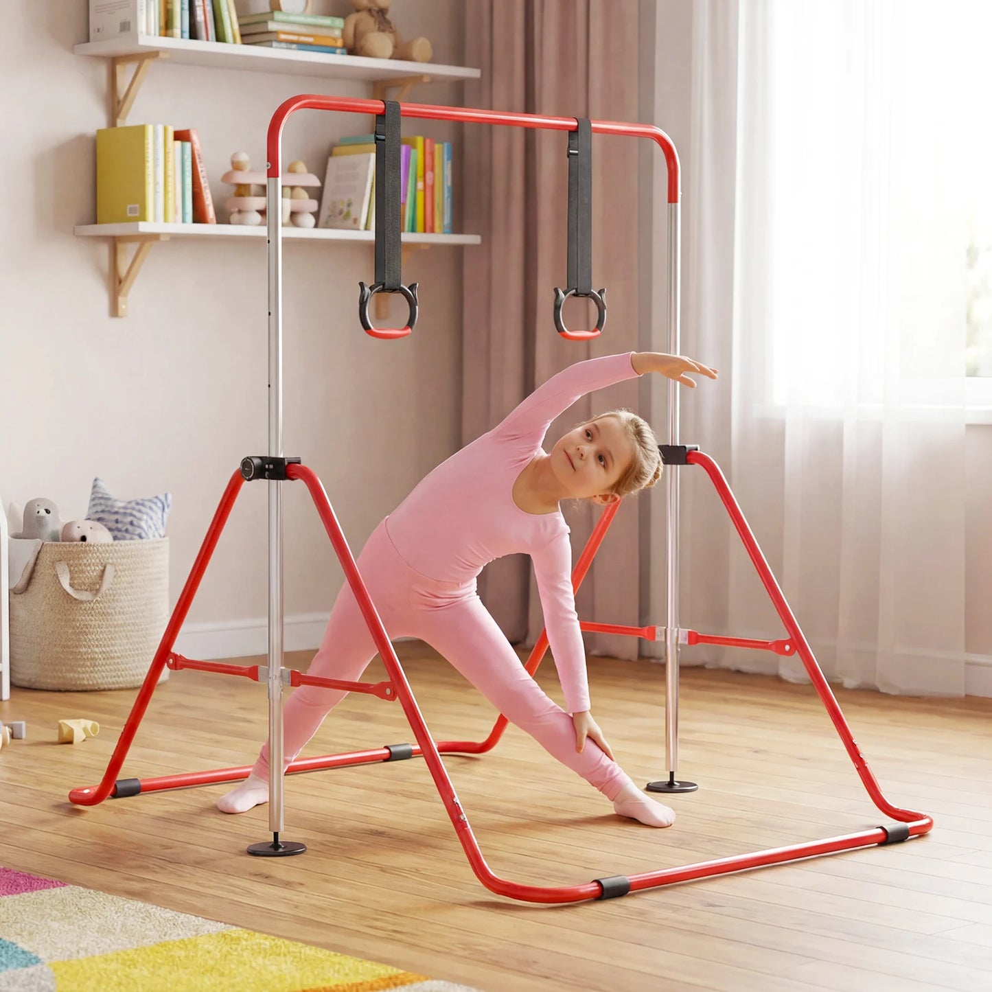 Expandable Gymnastic Bar for Kids 4-Level Height Adjustable Gymnastic Bar-Beige