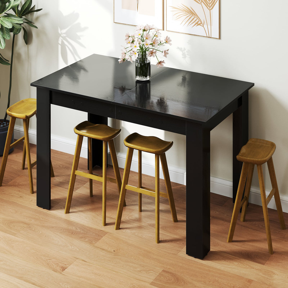 Extendable Dining Table with Adjustable Tabletop-Black