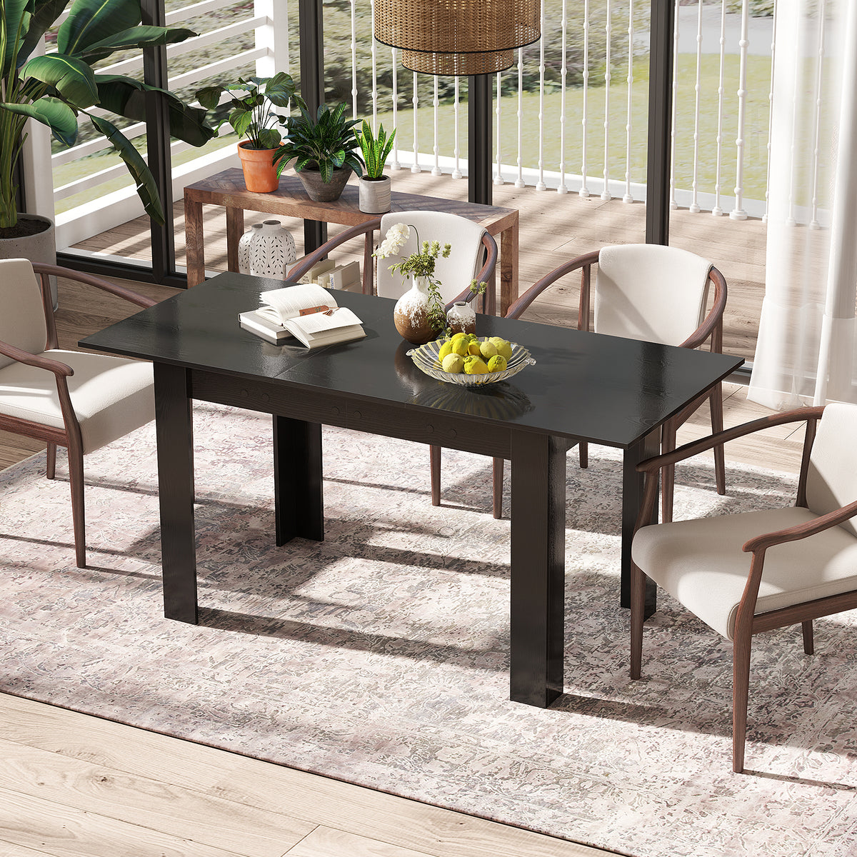 Extendable Dining Table with Adjustable Tabletop-Black