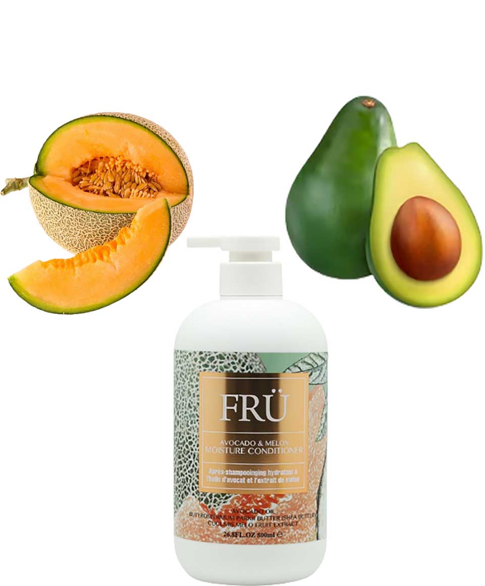 FRU Avocado & Melon Moisture Conditioner - Deep Hydration & Shine for Dry, Dull Hair - 300ml/10.14 oz