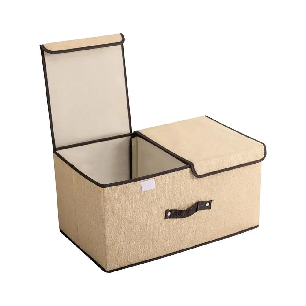 Fabric Foldable Storage Box with Double Lid – Large Covered Home Organiser Boxes