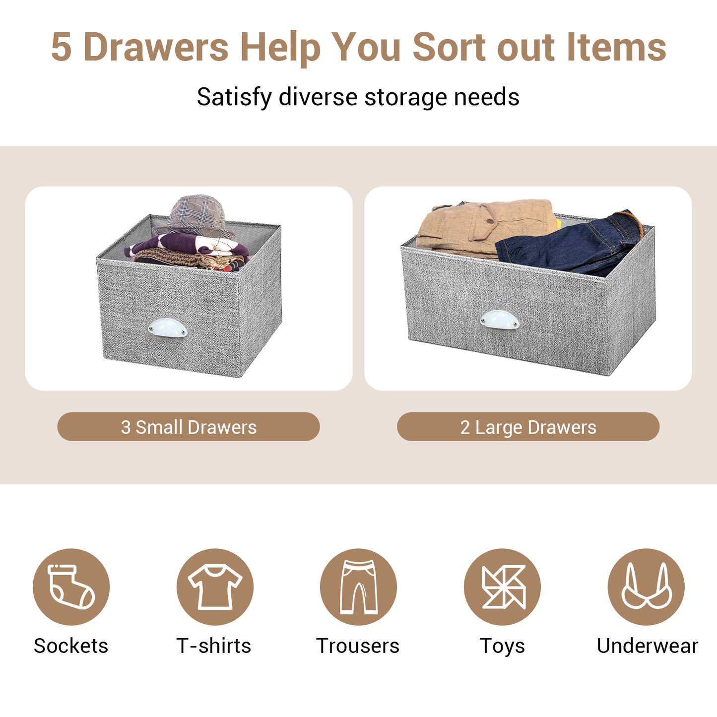 Fabric Drawer Cabinet for Wardrobe, Bedroom, Living Room-Black