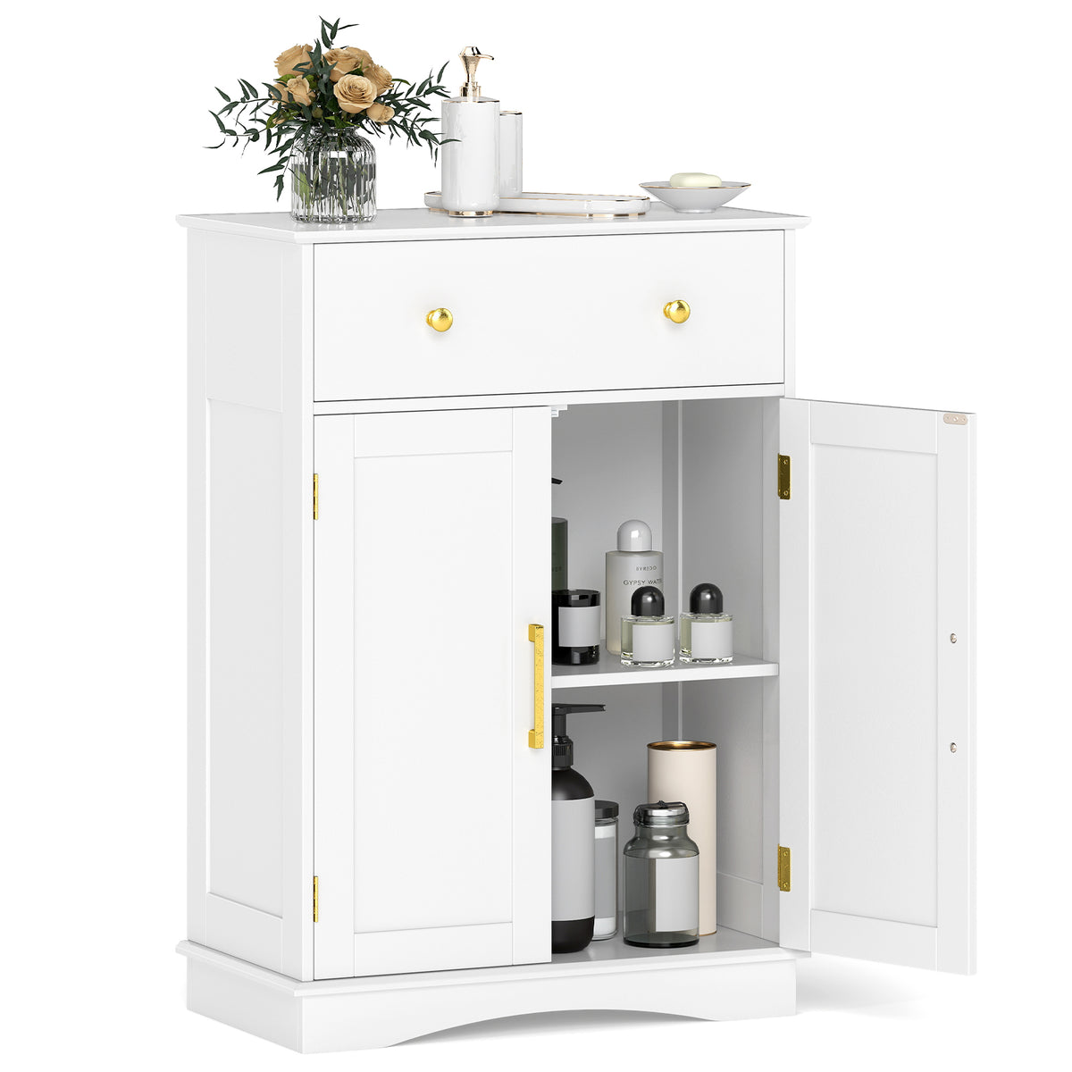 Floor Storage Cabinet with Doors and Adjustable Shelf-Grey
