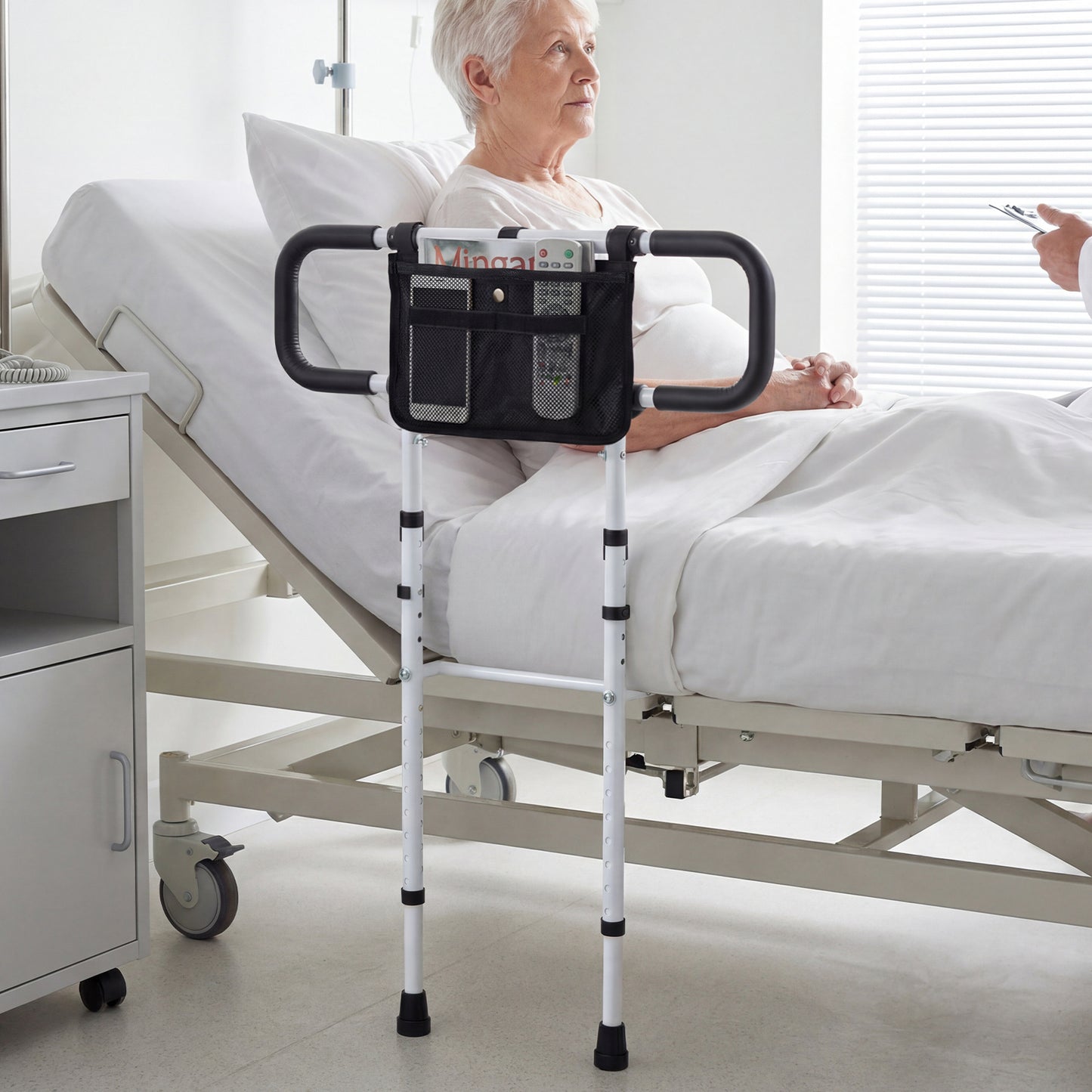 Foldable Bed Rail for Seniors Bed Rail for Elderly Adults Safety with Adjustable Width and Height-Black
