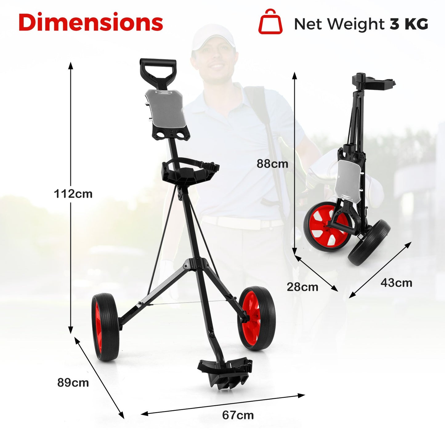 Foldable 2 Wheels Foldable Golf Cart with Scoreboard-Black