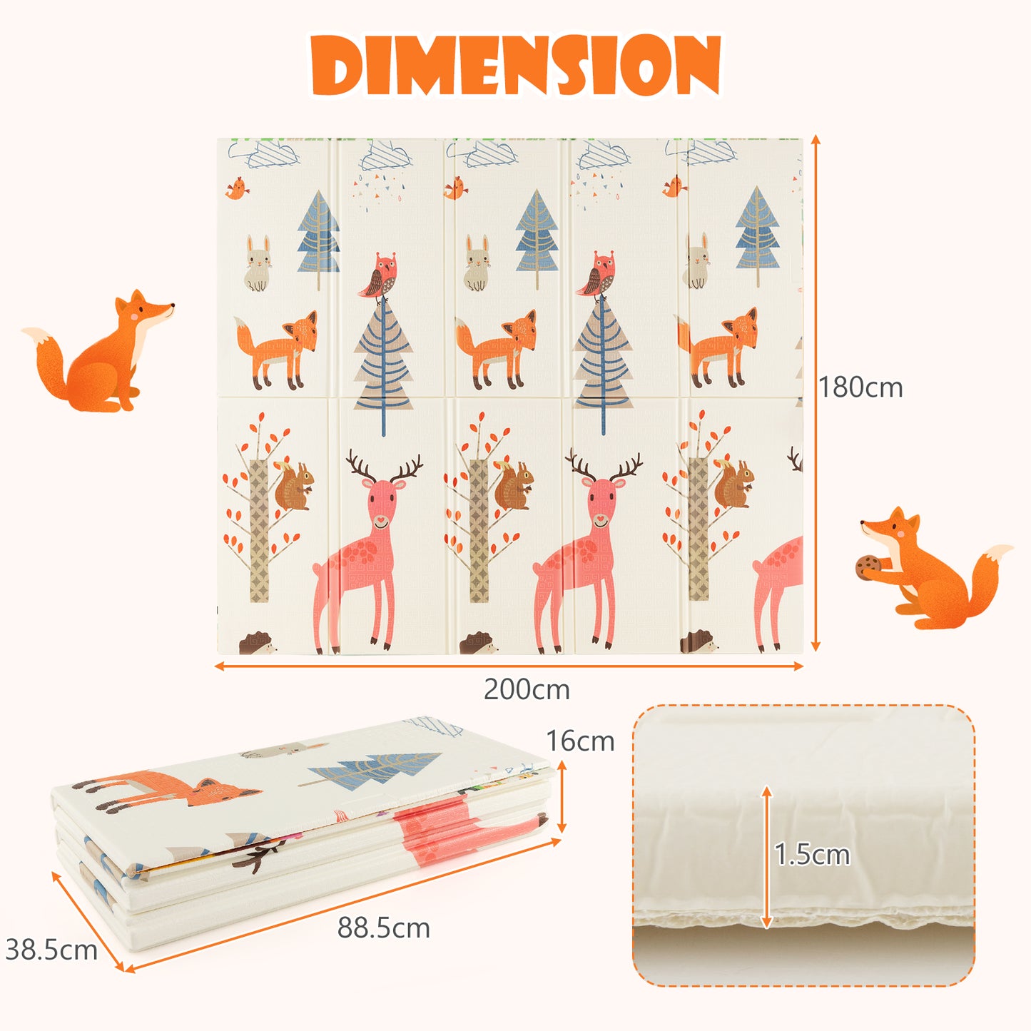 200 x 180 cm Extra Large Baby Floor Mat with Carry Bag-A