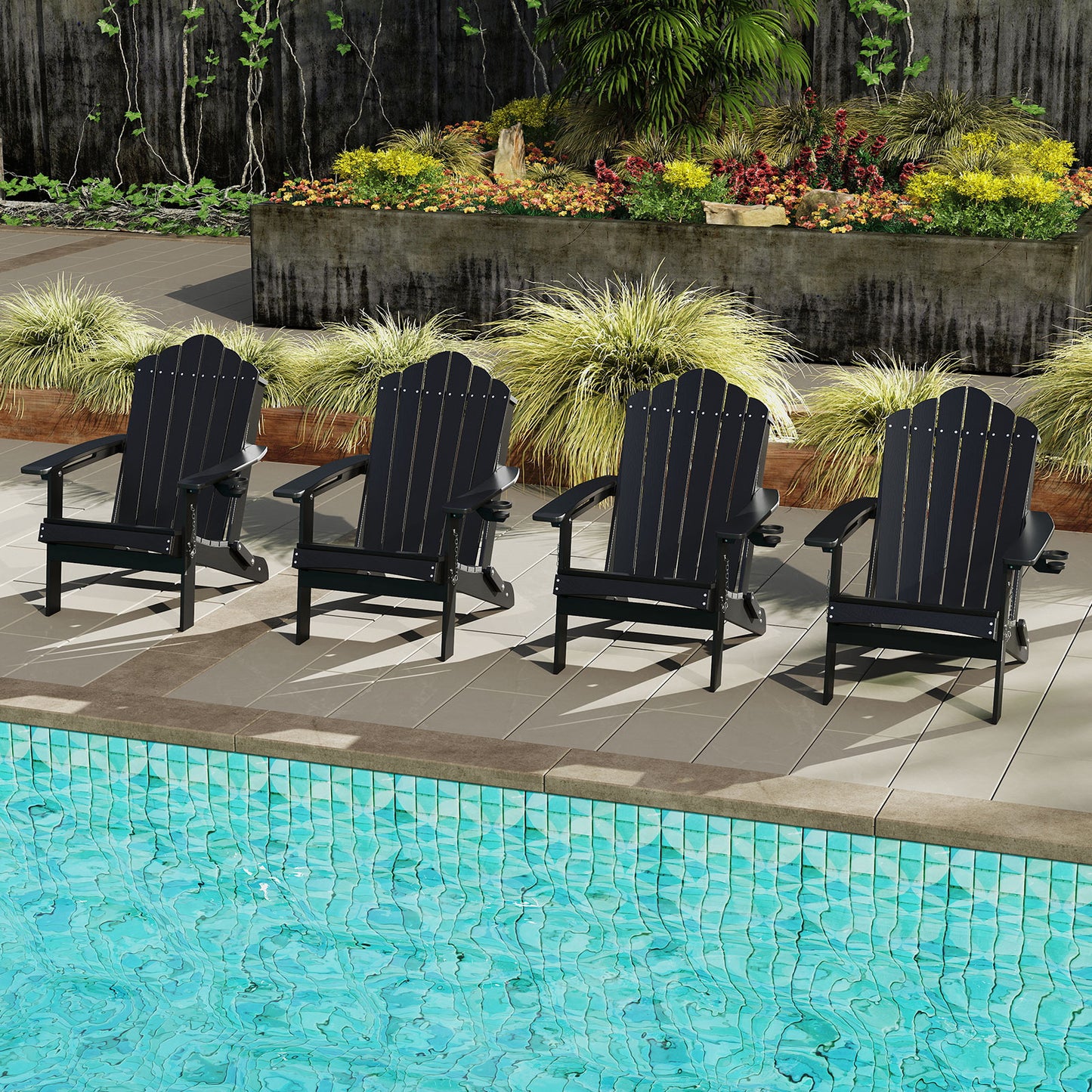 Folding Adirondack Chair Weather Resistant HDPE with High Backrest-Grey