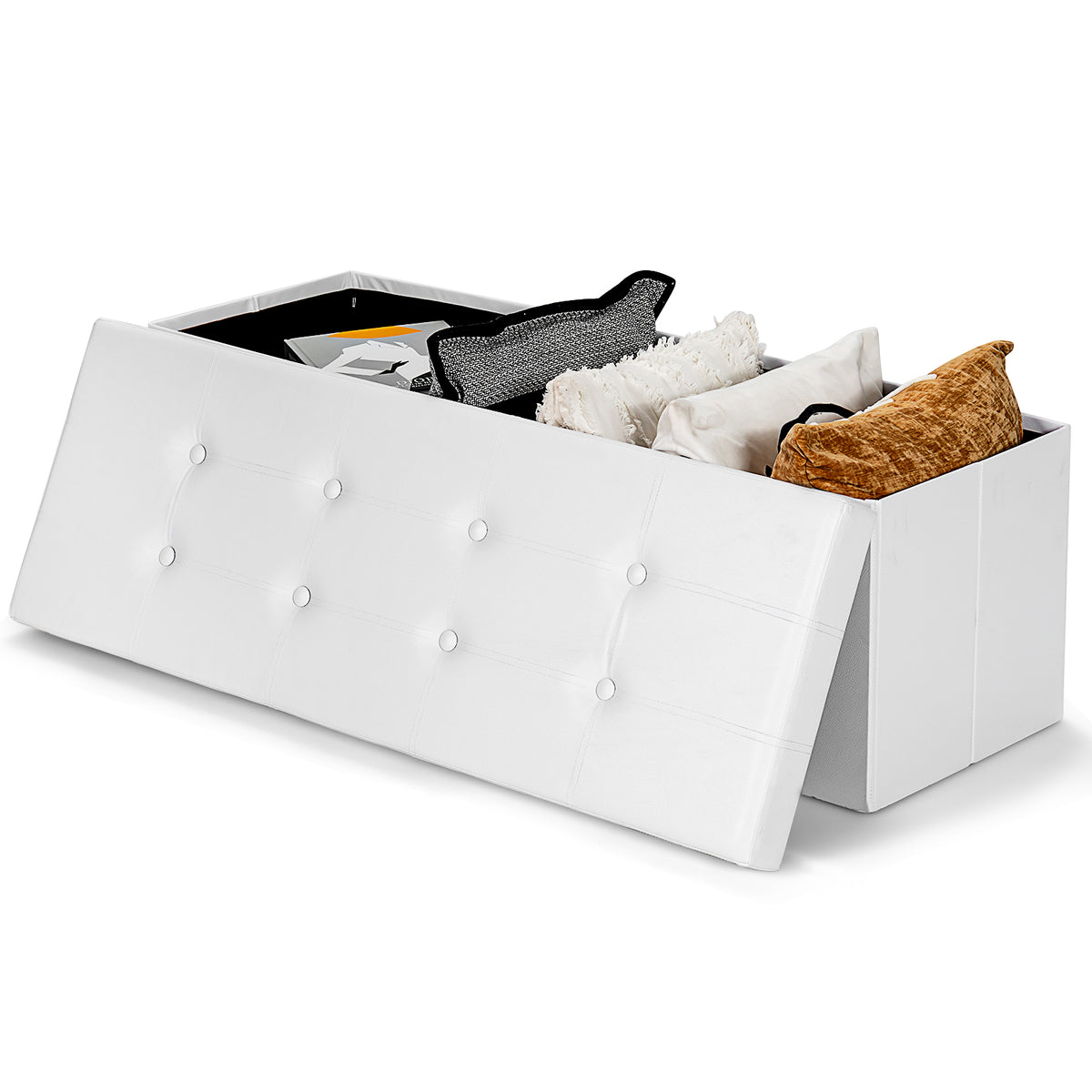 Folding Storage Ottoman Bench with Lid for Living Room-Black