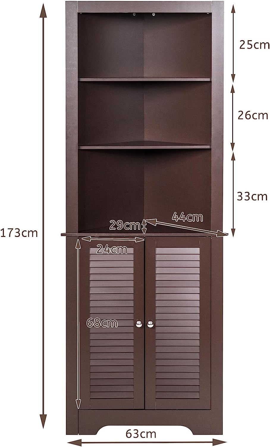 Freestanding Bathroom Corner Cabinet with Shutter Doors-White