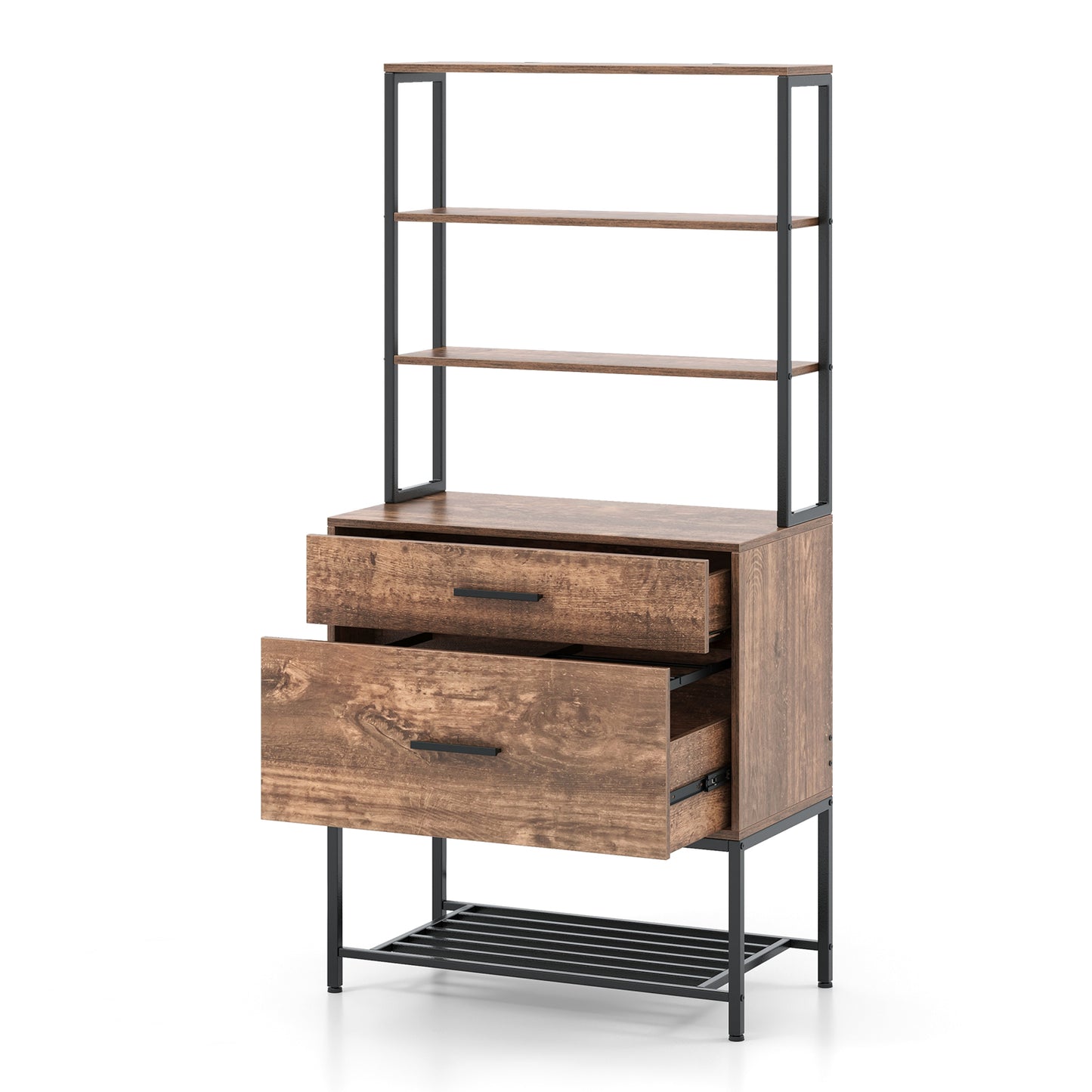 Freestanding Printer Stand with 3-Tier Open Shelves and Large Drawer-Grey