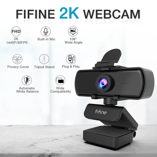 1440p Full HD USB Webcam with Microphone & Tripod for PC Desktop & Laptop - Live Streaming & Video Calling Camera