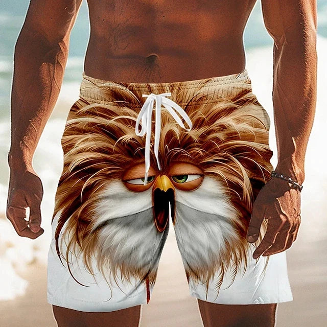 Men's Funny Animal 3D Print Beach Shorts Quick Dry Drawstring Swim Sports Shorts