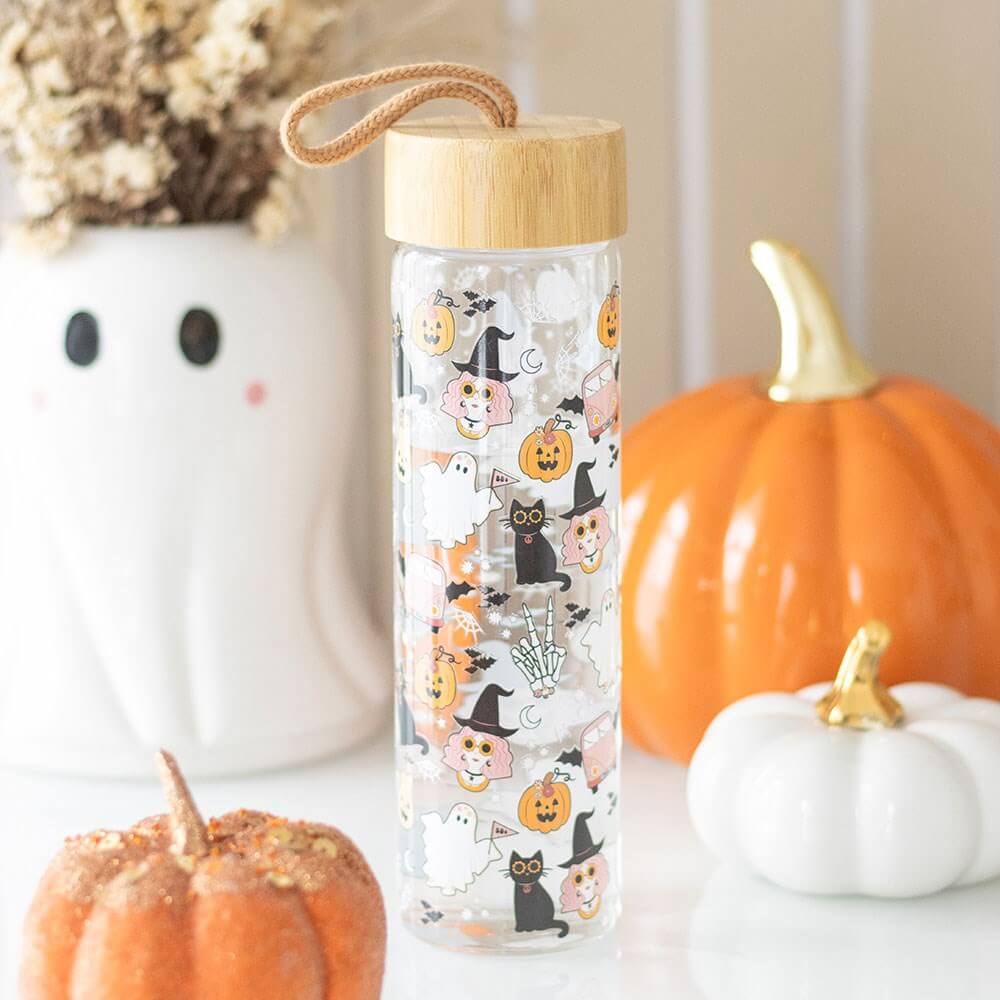 Gothic Gifts Groovy Ghost Print Glass Water Bottle