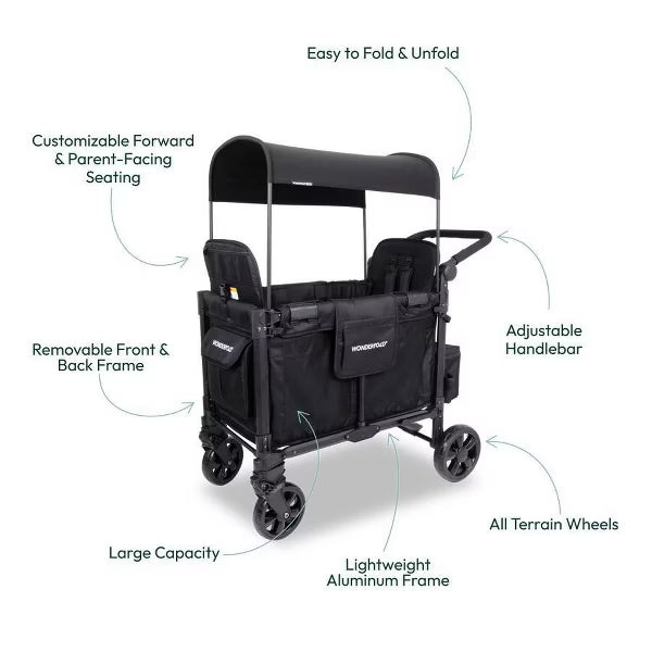 Wonderfold W2 Elite Pro Stroller Wagon - Jet Black