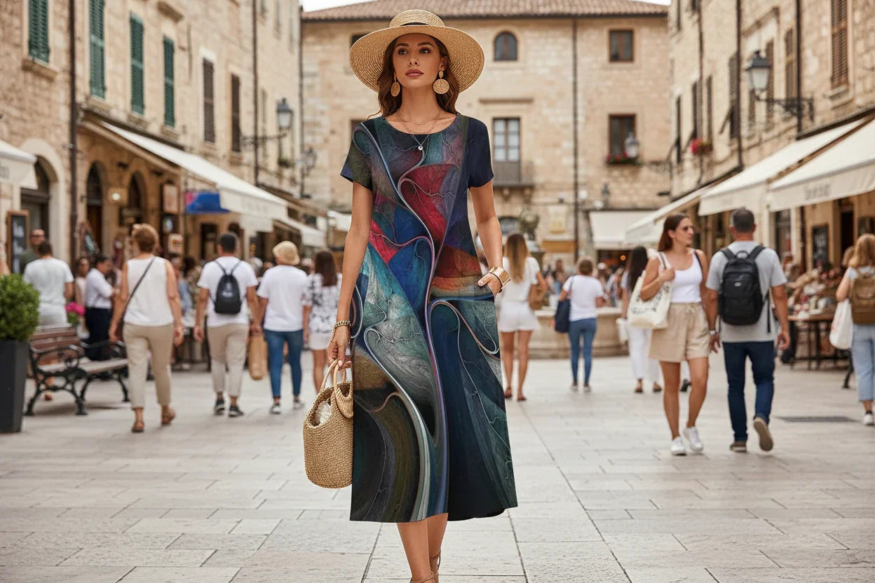 Artistic A-Line Dress – Glossy Abstract Design