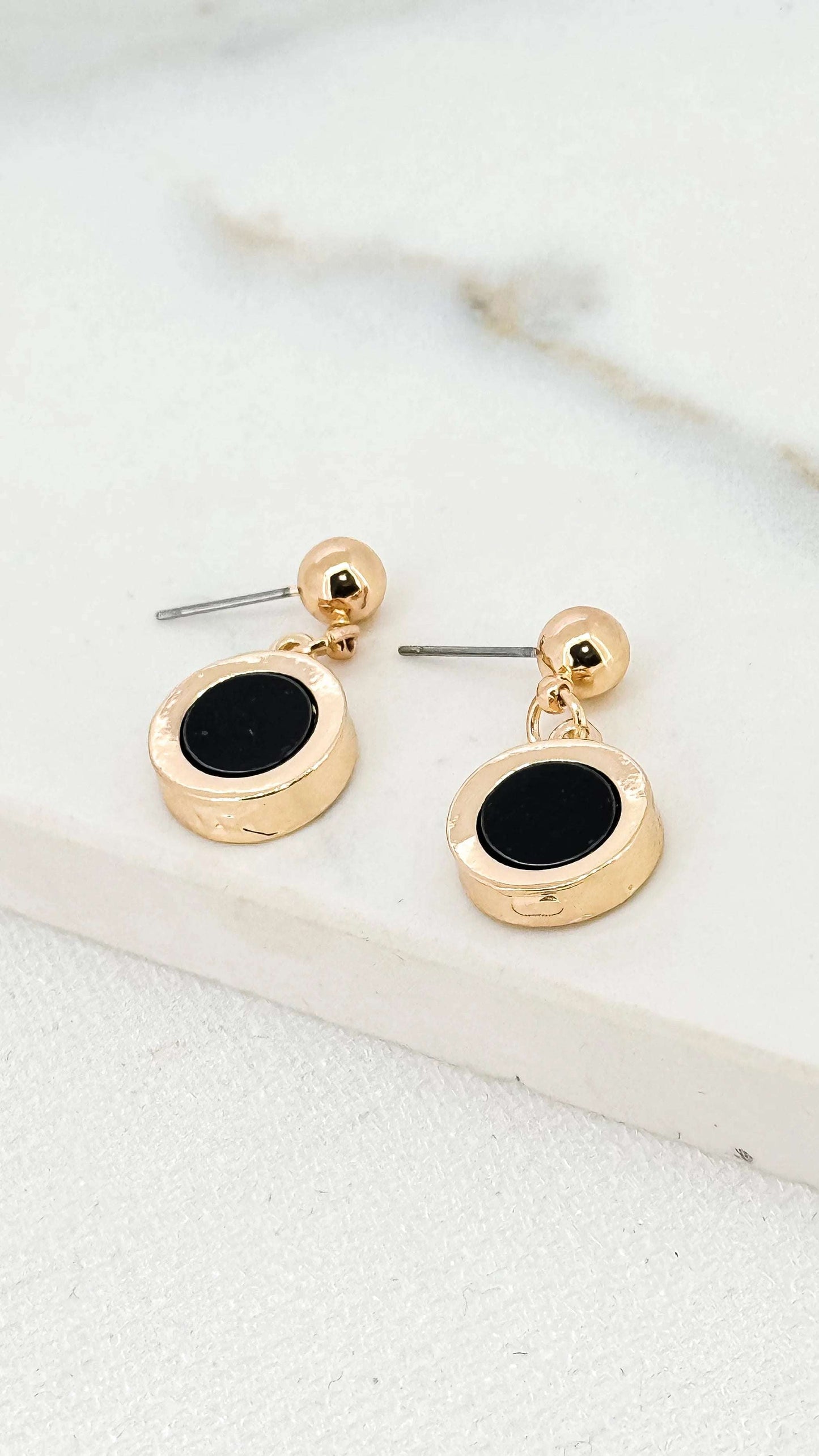 Gold and Black Circle Drop Earrings | Elegant Statement Jewellery