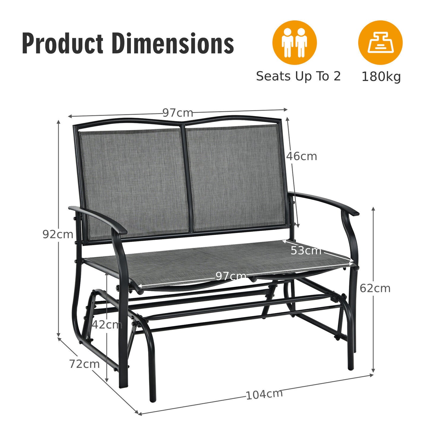 2-Person Patio Swing Glider Bench with Heavy-Duty Steel Frame-Coffee