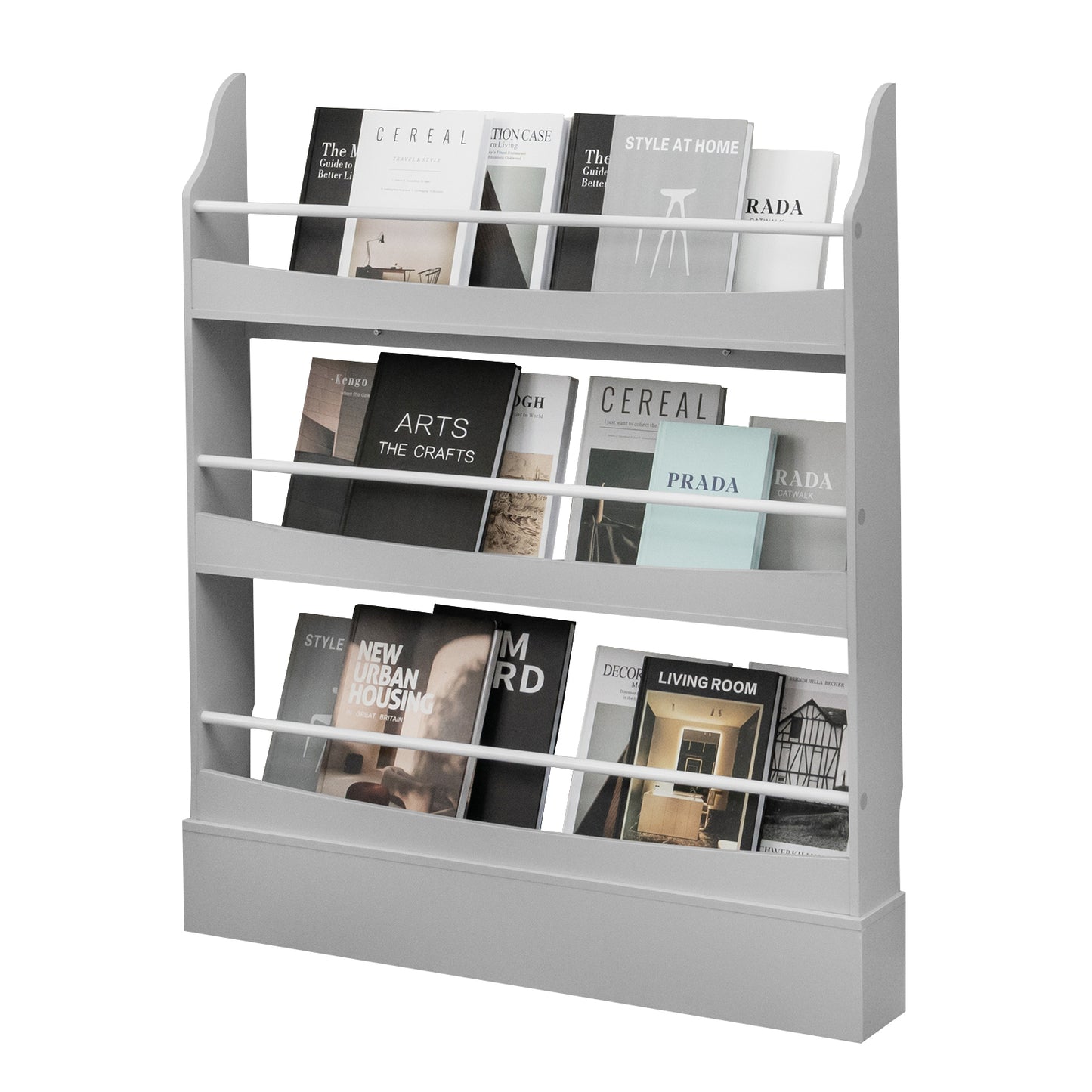 3-Tier Standing Bookshelf with 2 Anti-Tipping Kits and Guardrails-White