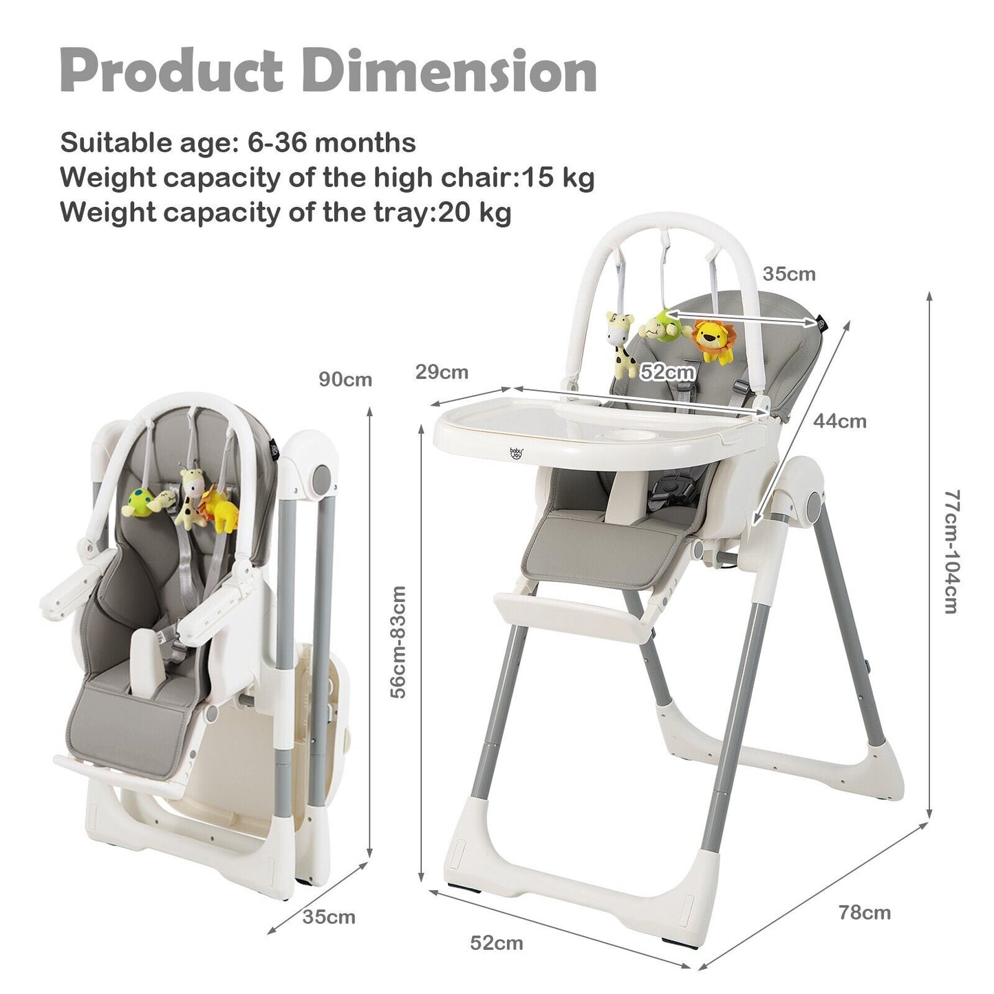 4-in-1 Foldable Baby High Chair with 7 Adjustable Heights and 4 Reclining Angles-Black