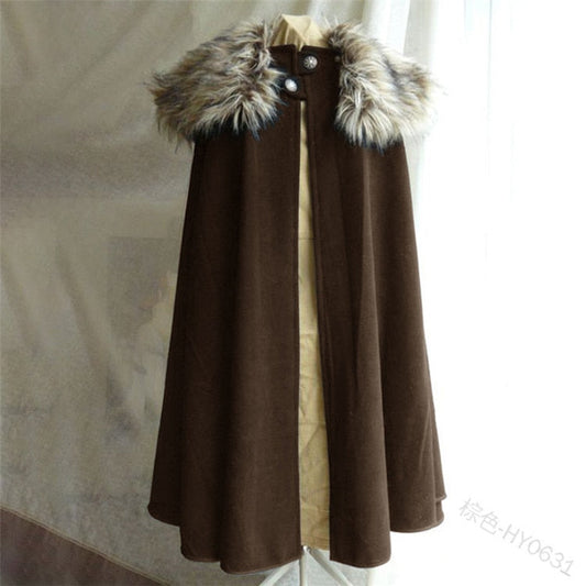Cloak Larp Viking Winter Fur Collar Pirate Cosplay Cape Halloween Gothic Steampunk Costume