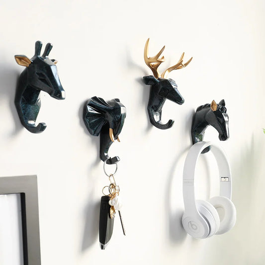 Geometric Animal Wall Hooks – Decorative Resin Key, Towel & Umbrella Hangers