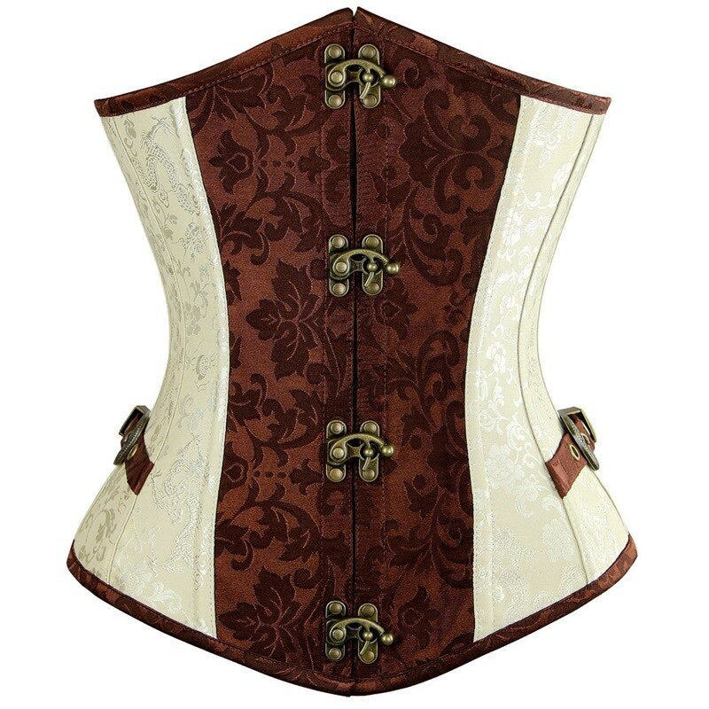 Gothic Steampunk Tummy Corset Shape Waist Trained Bustier Retro Lace Up Floral Jacquard Underbust Corset