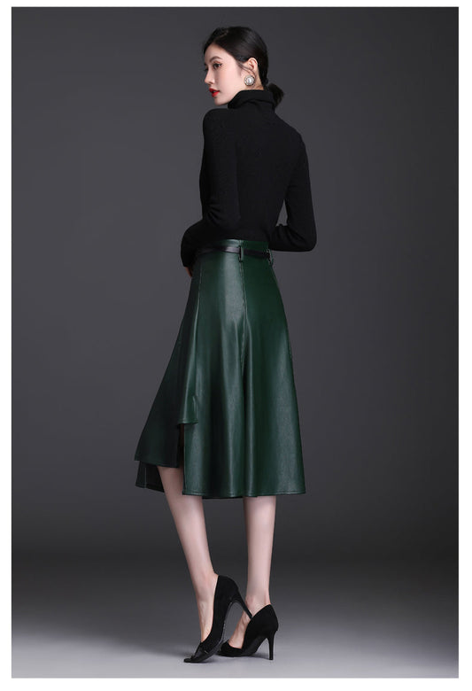 Imitation Sheepskin Asymmetrical Skirt With Belt