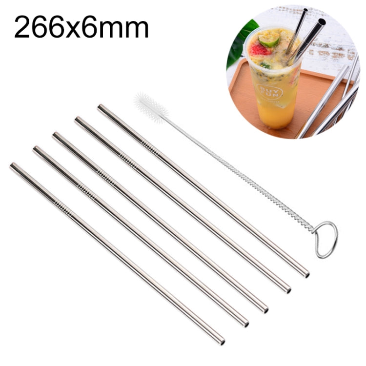 5pcs Reusable Stainless Steel Straight Drinking Straw + Cleaner Brush Set Kit, 266*6mm, 266*6mm (Straight)