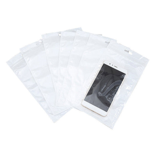 100 PCS 13cm x 24cm Hang Hole Clear Front White Pearl Jewelry Zip Lock Packaging Bag, Custom Printing and Size are welcome, 13*24cm