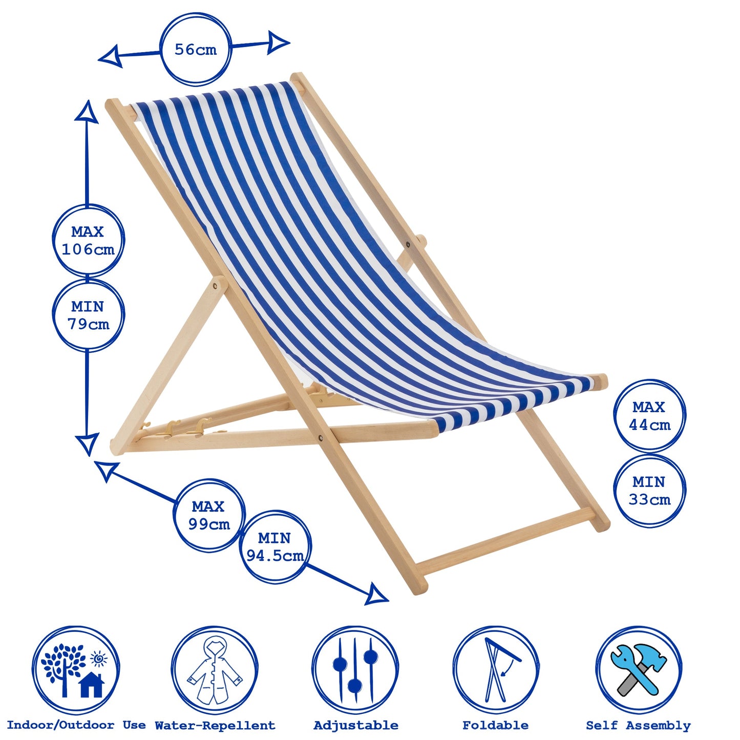 Grey Folding Wooden Deck Chair