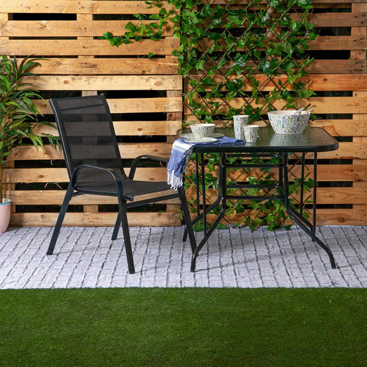 Sussex Black Metal Glass Top Garden Table - 90cm x 90cm