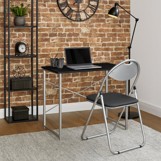 2pc Black Metal Industrial Office Desk & Chair Set