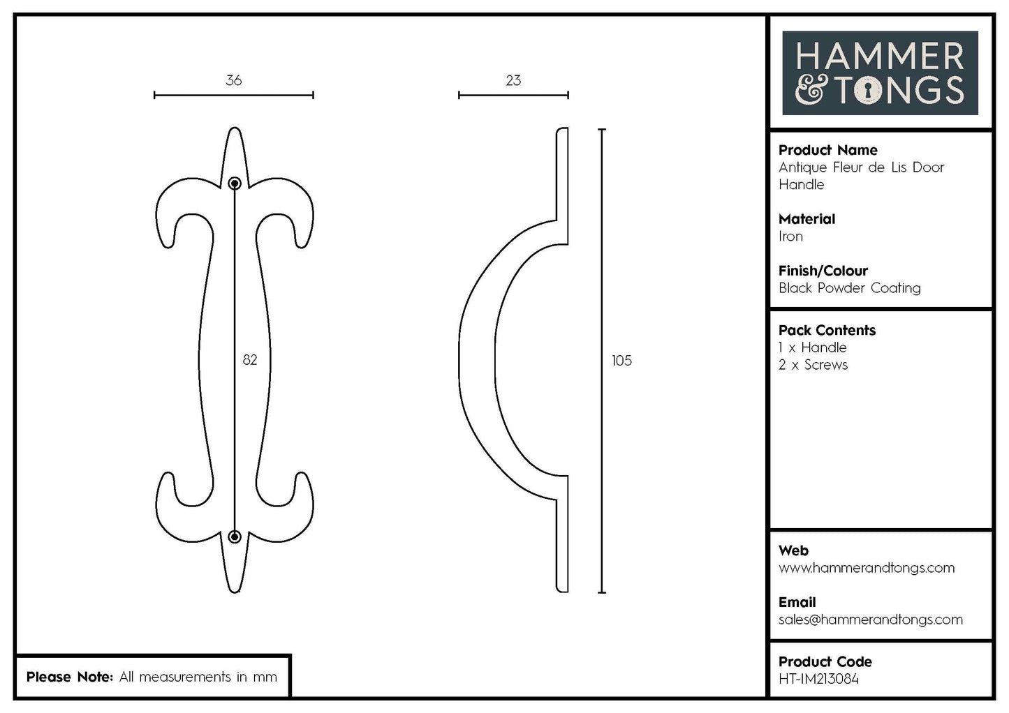 105mm Black Antique Fleur De Lis Door Handle