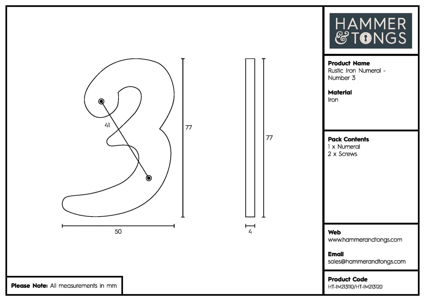 80mm Grey Rustic Iron House Number 3